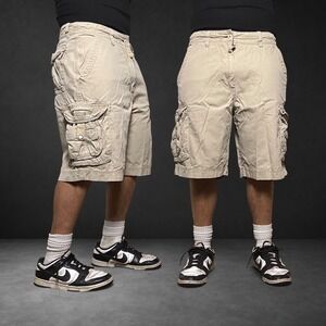 Unionbay Cargo Shorts Tan Khaki Ripstop Baggy Skater Y2K Vintage Size 34